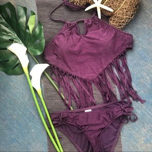 Two piece bathing suit with fringe